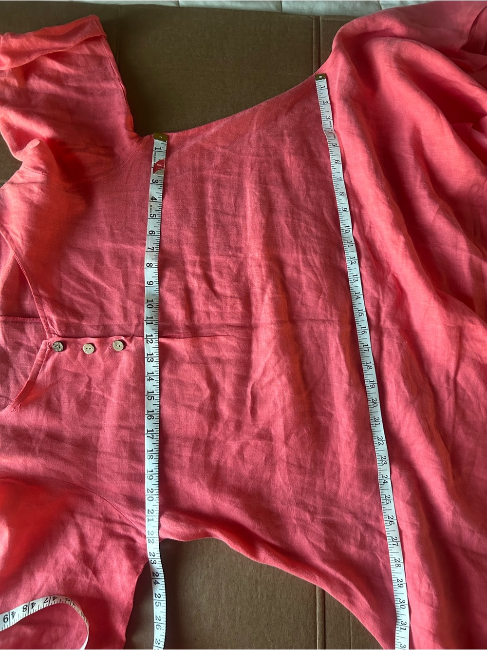 Soft Linen Button-Front Tunic Top / Dress - Coral - Picture 9 of 10
